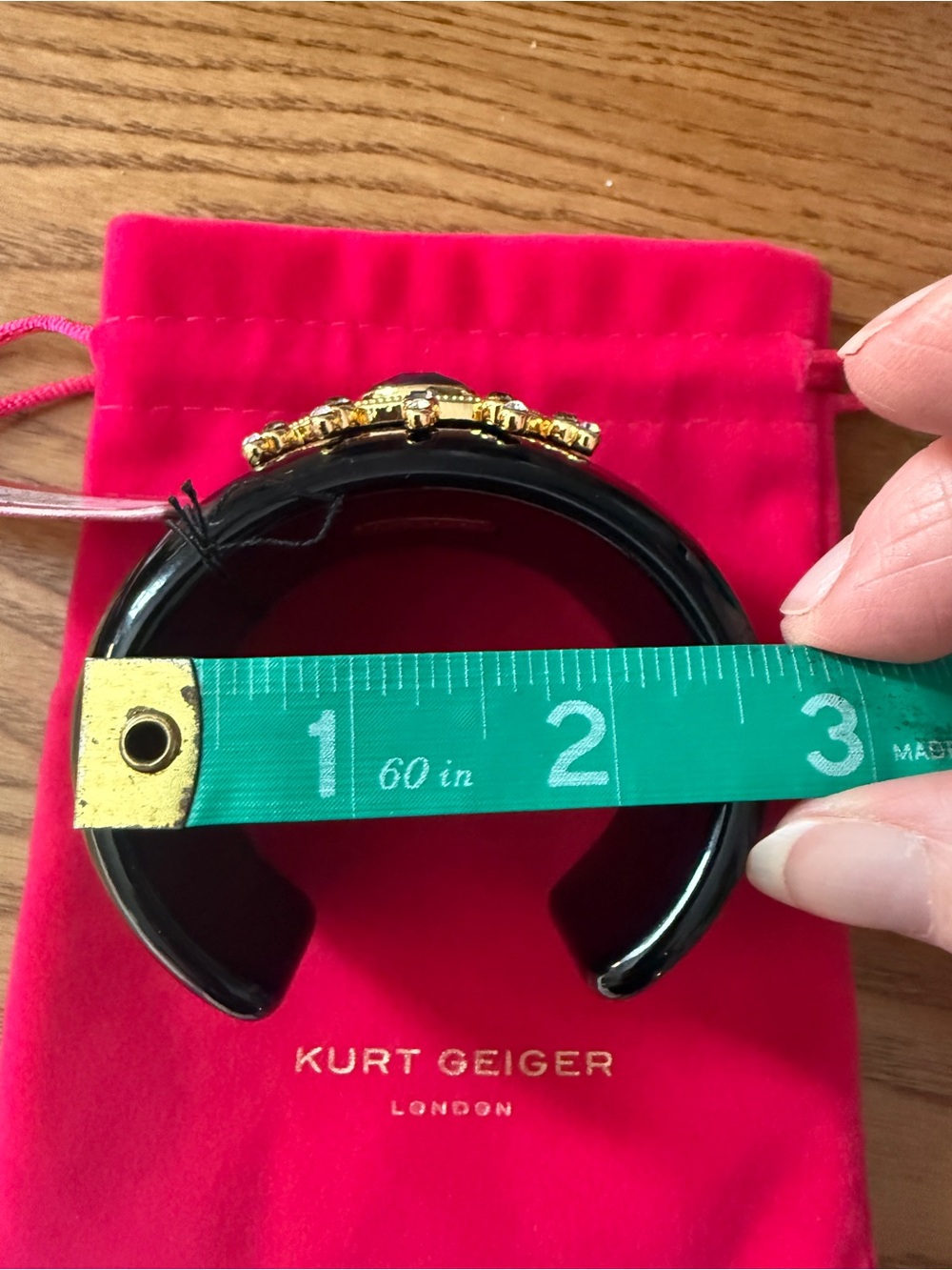 Kurt Geiger Black Resin Bracelet with Teal Gem and Clear Crystals - Picture 7 of 8